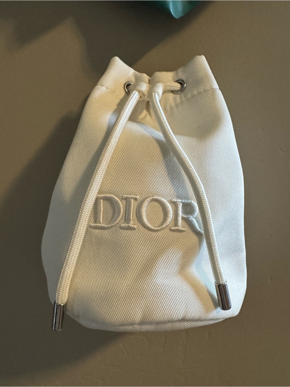 Dior Cream Drawstring Mini Pouch